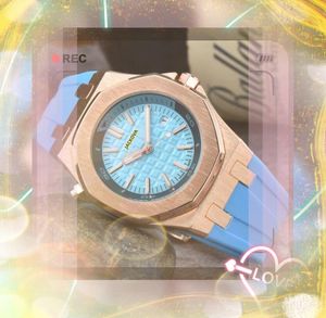 Cintura in caucciù colorato Data automatica Orologi da uomo Cinturino in acciaio inossidabile completo Business quarzo-batteria Boutique Diamanti Anello Set Auger Super Orologio sportivo montre de luxe