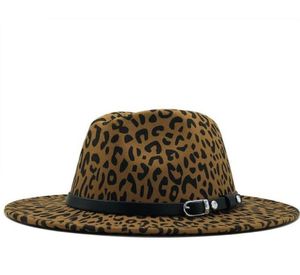 Nya kvinnor filtbälte fedora hatt med bred brim leopard tryck jazzhatt elegant lady hösten sombrero gudfader kvinnlig8167748