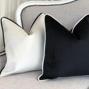 Federa per cuscino Federa in velluto bianco e nero di alta qualità con orlo Federa in stile nordico semplice 50x50 Fodera per cuscini di lusso moderna e leggera 231211
