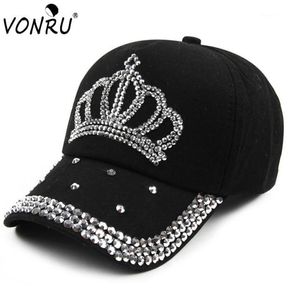 Vonru inteiro Crown Rhinestone Baseball Caps Moda Jean Hat Hip Hop Mulheres jeans Baseball Cap Sun Hat13949293