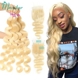 Synthetic Wigs 4x4 5x5 Lace Closure with 2 3 4 Bundles 613 Blonde Body Wave Bundle Brazilian Hair Weave Remy Human Hair Bundles with Hd Closure 231211