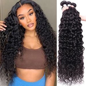 Syntetiska peruker 12a Brasilianska vattenvågbuntar 100% obearbetat jungfruligt mänskligt hår Remy Deep Wave Curly Hair Bundles Long Wholesale 231211