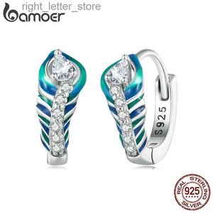 Stud Bamoer 925 Sterling Silber Blaue Feder Creolen Klassische Emaille Prozess Zirkon Ohrschnallen für Frauen Valentinstag Geschenk YQ231211