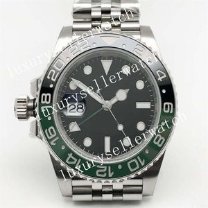 Men's Left Super Clean Factory 40mm Automatic GMT movement with decorated bridges ETA 3186 Black Green Ceramic Bezel Stainles279W