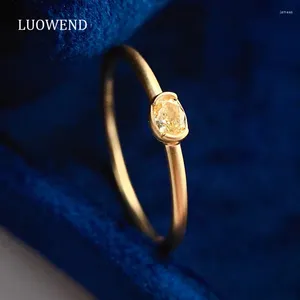 Cluster Rings LUOWEND 18K Yellow Gold Classic Design INS Style Real Natural Diamond Engagement Ring For Women Wedding Jewelry