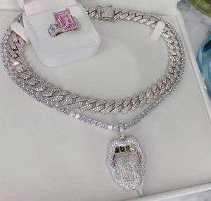 Iced Out Bling CZ Mouth Pendant Dollar Symbol Graved 5mm Tennis Chain Dripping Lip Necklace Hiphop Women Män Choker Jewelry Chok5139915