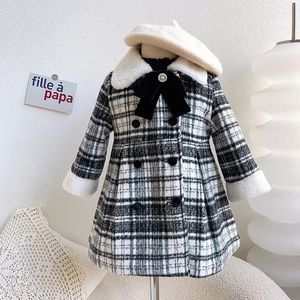 Cardigan Winter Girls Coats Warm Faux Fur Kids Jackets Fashion Toddler Girl Plaid Long Coat Corean Fall Children Clothing Teenger Jacket 231211