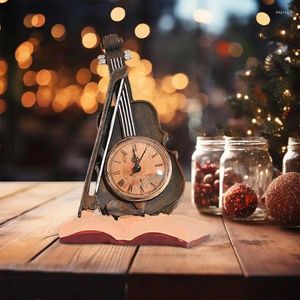 Table Clocks Vintage Violin Clock Ornament Retro Alarm Rests On A Book Home Decor Figurines Desktop Decoration Christmas