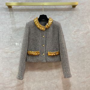 Luxurious Crystals Collar Long Sleeves Women's Coats Designer Metal Buttons Wool Coats Womens 121158