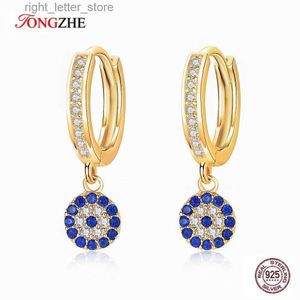 Stud TONGZHE Lucky Evil Eye Earring 925 Sterling Silver Drop Earrings For Women Blue CZ Crystal Luxury Wedding Turkish Jewelry YQ231211