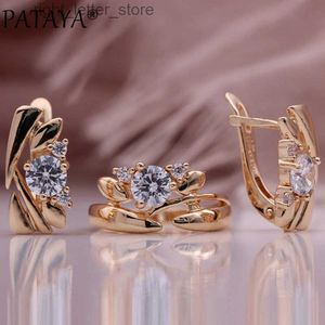 Stud Pataya Novo Luxo Natural Zircão Brincos Anel Conjuntos 585 Rosa Cor de Ouro Criativo Romântico Mulheres Casamento Moda Jóias Conjunto YQ231211