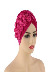 Ed Turban Caps for Women Rose Flower Scarcar Bonnet muzułmanin Under Hijab Cap Indian African Hat Turbante Mujer6663375