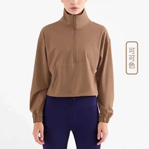 2023 Autumn and Winter Thickened Sportswear Jacket Women's Half Zipper Long Sleeve Loose Top Pocket Outdoor Running 688sss fashion