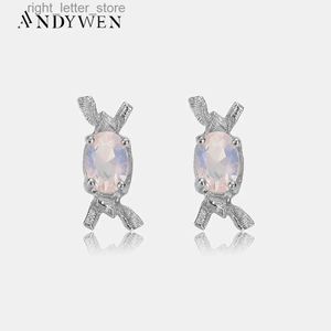 Stud Andywen 925 Sterling Silver Gold Oval Opals Candy Stud Earring Piercing Clips Lyxiga fina smycken YQ231211