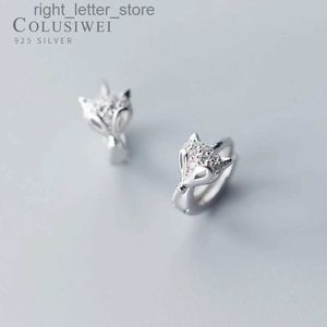 Stud colusiwei Gerçek 925 Sterling Silver Fox Hayvan Çember Küpe Kadınlar İçin Göz kamaştırıcı Clear Cz Moda Fine Takı Kadın Aksesuarları YQ231211