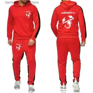 Tracki męskie 2021 Spring Autumn New Men's Tracksuit Abarth Print HARAJUKU Fashion Casual Cotton Men's Hoodie + Spodnie 2-częściowy zestaw Q231211