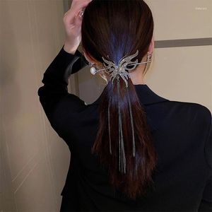 Grampos de cabelo espumante strass borboleta pérola borla hairpin para mulheres material cobre vara chinês estilo retro acessórios da noiva