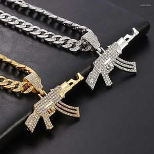 Kolye Kolyeler Lüks Erkekler Kadın Hip Hop Buzlu Bling Bling Saldırı Tabanca Kolye 12mm Miami Küba Bağlantı Zinciri Gizli Moda Mücevher Hediyeler