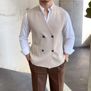 Gilet da uomo Autunno Inverno Doppiopetto lavorato a maglia senza maniche Moda britannico personalizzato causale sciolto High Street Gilet maschile