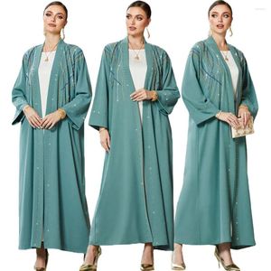 Ethnic Clothing Hand Sewn Diamond Open Abaya Muslim Women Cardigan Long Maxi Dress Turkey Kimono Islamic Eid Party Morocco Jalabiya Dubai