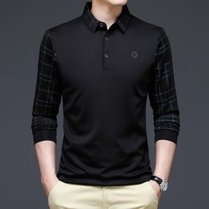 Herrpolos tfetters varumärke Autumn Polo skjorta män långärmad casual affärspolo skjorta mode lapptäcke anti-rynka herrkläder 231211