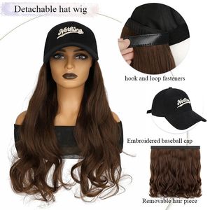 Peruca bonés 45 cm longo chapéu peruca feminina destacável peruca boné moda longo cabelo encaracolado boné de beisebol todos os jogos peruca de cabelo artificial capa de cabeça completa 231211