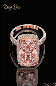 Solitaire Ring Rings smycken Wong Rain Luxury 100 925 Sterling Sier skapade Moissanite Morganite Gemstone Wedding Engagement Fine2458899