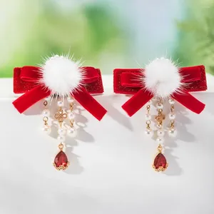 Saç Aksesuarları Peluş Çocuk Top Hairpin Tassel Bow Antik Stil Tanj Takım Klip Kız