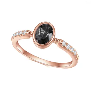 Cluster Rings Gem's Ballet 5x7mm Oval Cut Black Rutilated Quartz Bezel Sätt engagemang i 925 Sterling Silver for Women Wedding