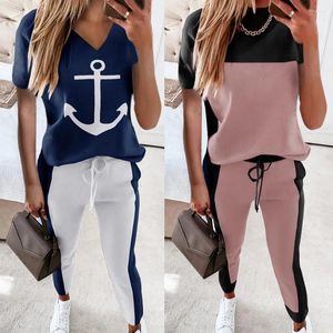 Kvinnors T -skjortor Summer Outfits For Women 2023 Tvådel inställd kostym Runda hals Löst sport Vind Fickfärg matchning