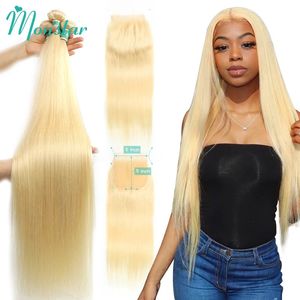 Synthetic Wigs 613 Blonde Bundles with 4x4 5x5 Lace Closure Brazilian Straight Remy Human Hair 30 32 34 36 Inch 3 4 Bundles with 613 Hd Closure 231211