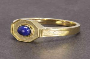 Handgjorda vintage man ringar med naturliga lapis lazuli sten hexagon kopparringar för män ren guldfärg retro unika smycken 210924179853