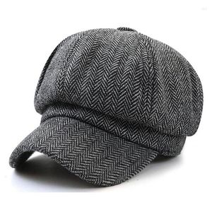 Berets Wuaumx 2022 Twill Sboy Cap for Men Women Autumn Tweed Octagonowy kapelusz Vintage Artist Detektyw Hats Retro Baseball Caps Chape6635016