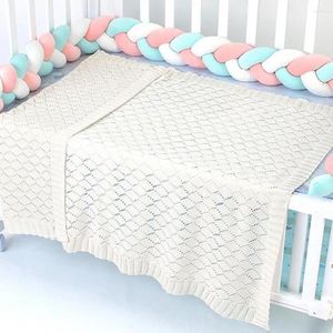 Cobertores cor sólida bebê oco malha crochê cobertor dormir colcha swaddle envoltório