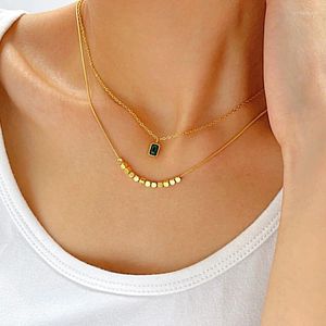 Pendanthalsband Fashion Titanium Steel Necklace Zircon Small Cube ClaVicle Chain Luxury Simple Woman Jewelry Accessories Gifts