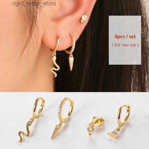 Stud Dowi 4pcs/set Fashion Snake Pendant Geometric Hoop Earrings for Women AAA Zircon Shiny Gold Color Plated Jewelry Accessories YQ231211