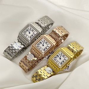 Herrenuhr Damenuhren Damenuhr quadratische Uhr Gold Quarz Edelstahl Super leuchtende Armbanduhren Luxusuhr für Damenuhren Montre de Luxe