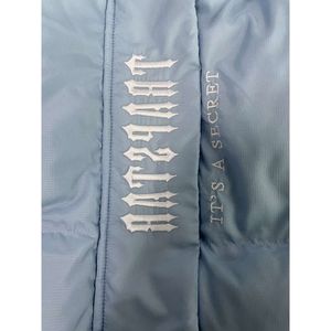 Trapstar Londra Kod çözülmüş kapüşonlu puffer buz mavi ceket işlemeli yazı kapşonlu kışlık ceket qing