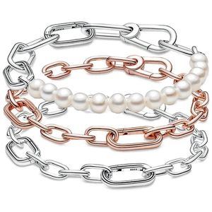 Perlen Original Rose Süßwasser-Zuchtperle Kleines Gliederkettenarmband 925 Sterling Silber Armreif Passend für Europa-Perlen-Charm-DIY-Schmuck 231208