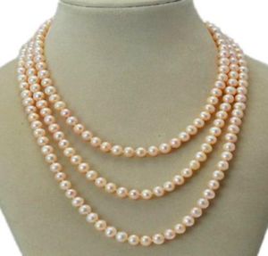 Collana lunga da 48quot 78mm con vera perla coltivata Akoya rosa naturale senza chiusura9293673