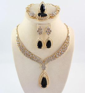 2020 Africa Jewelry Sets Full Crystal Black Gem Halsband Armband örhängen Rings Bridal and Bridesmaid Wedding Party Set7164345