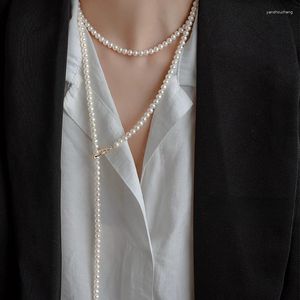 ペンダントネックレス少数の光と豪華な長い天然淡水真珠のセーターチェーンネックレスレディを着るさまざまな方法