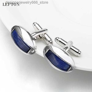 Abotoaduras Low-key Luxo Azul Escuro Opala Abotoaduras para Mens Moda de Alta Qualidade Marca Arc Cat's Eye Stone Cuff Links Camisa Cuffs Cufflink Q231211