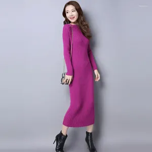 Casual klänningar kvinnor elegant stickad klänning sexig smal bodycon tröja 2023 Autumn Winter Warm Long Robe Solid Pullover Knit kjolar B07