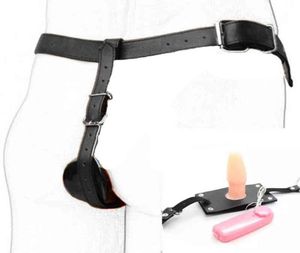 Anal Toys Camatech Pu Leather Vibrating Butt Plug Harness Male Chastity Belt Device med Vibrator thong trosor för män sexleksaker 05202877