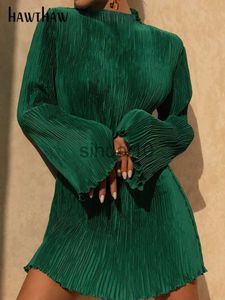 Grundläggande avslappnade klänningar Hawthaw Women Elegant Long Sleeve Streetwear BodyCon Green Fall Mini Dress 2022 Autumn Clothes Partihandel för företag J231211