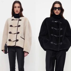 Kurtki damskie kaszmirowe długie rękaw Tweed for Toteme Winter Women French Skórzowy przycisk okrąg