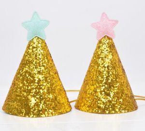 Golden Glitter Birthday Hat With Star Party Baby Shower Decor pannband PO Props6503282