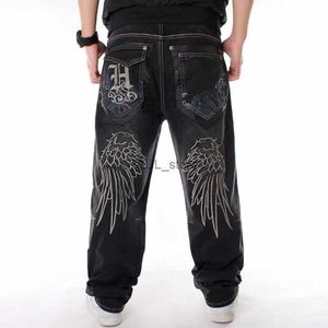 Jeans masculinos nanaco homem solto baggy jeans hiphop skate calças jeans rua dança hip hop rap masculino preto calças tamanho chinês 30-46l231122