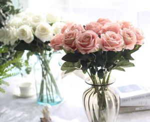 Flores artificiales ramo de rosas boda decoración de fiesta en casa tallo único flores de seda Floral Rose6559572